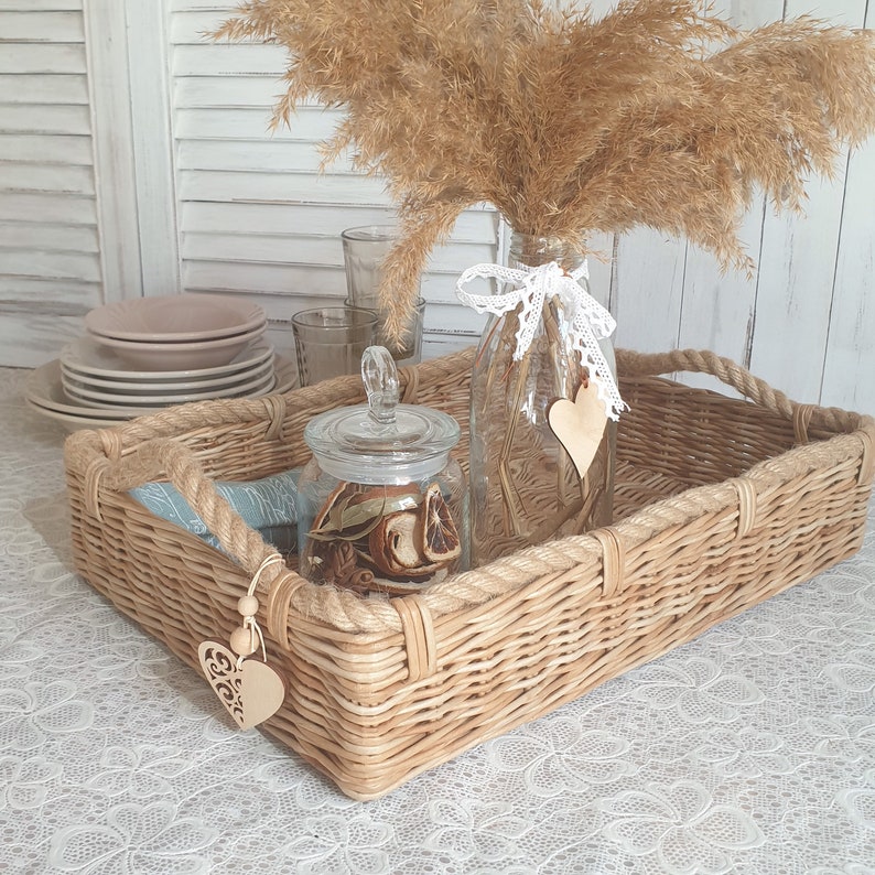 Large rectangular wicker basket tray with handeles for Etsy