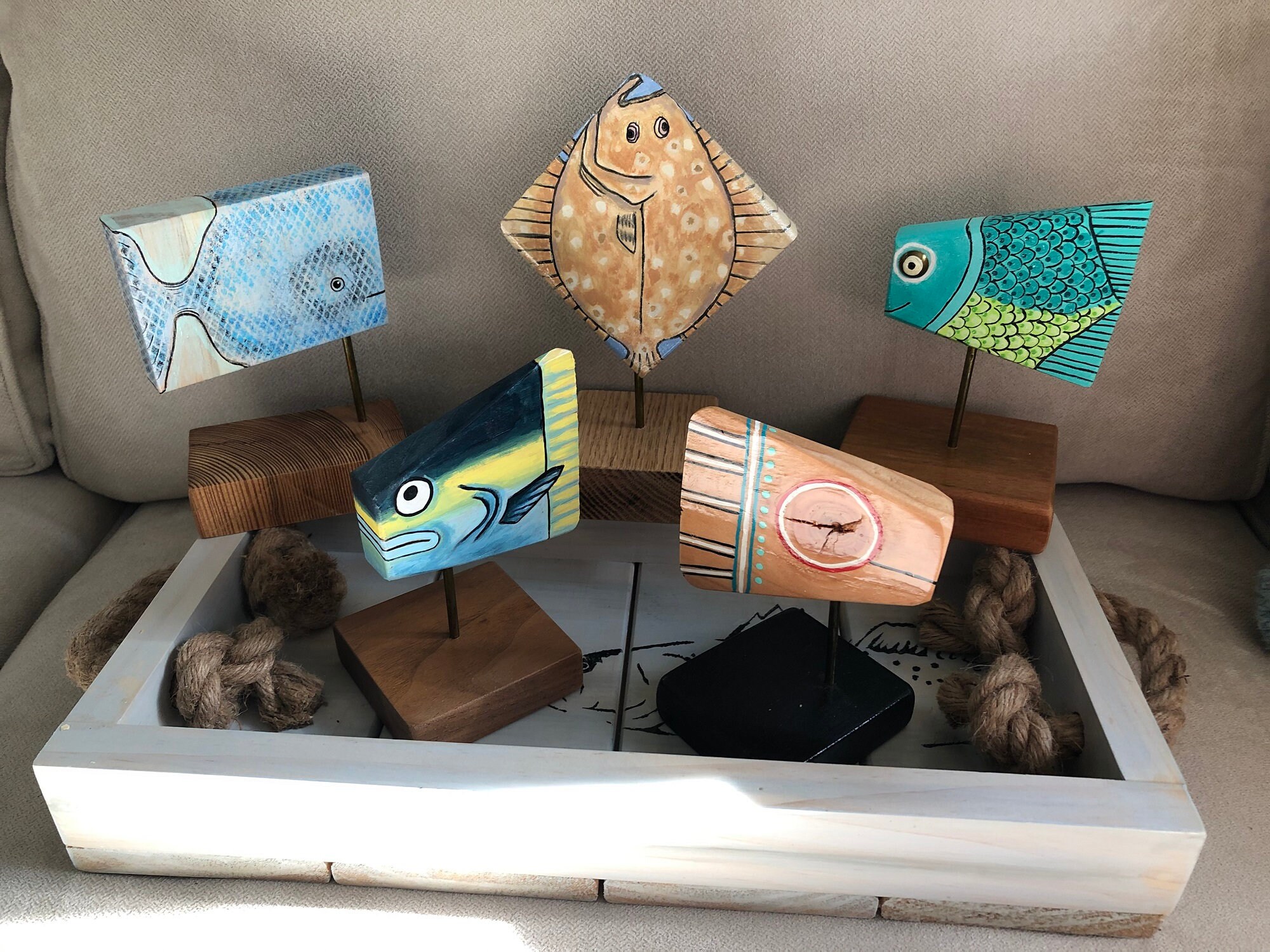 Wooden Fish Art Coastal art Colorful fish sculptures Etsy