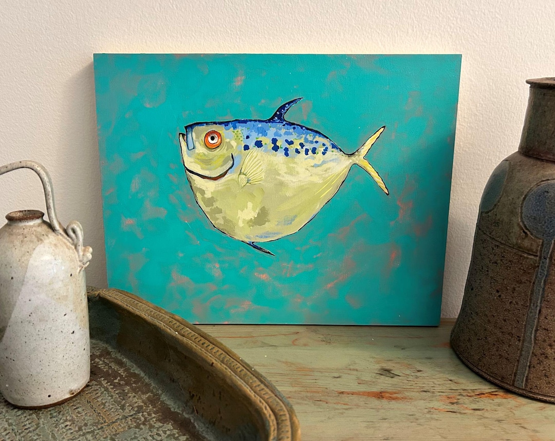 Moon Fish Art Print: Coastal Nautical Acrylic Painting - Etsy