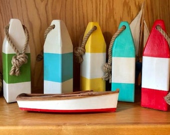Wooden Buoy, Nautical Decor for Shelf, Nautical Gift, Coastal Home Decor, Painted Buoy