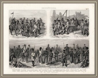 From 1870 - Copper engraving print of a MILITARY