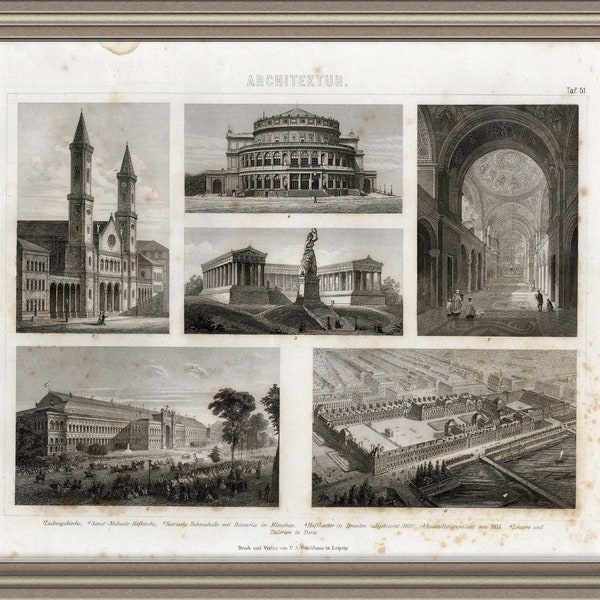 From 1875 - Copper engraving print of ARCHITECTURE