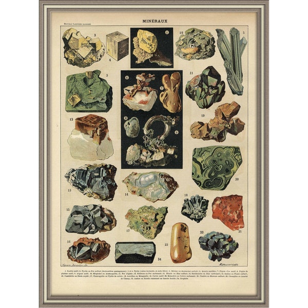 From 1898 - Colored lithograph print of MINERALS