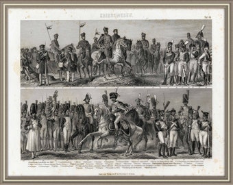 From 1870 - Antique Copper Engraving print of MILITARY (Preussian Army - French Army)