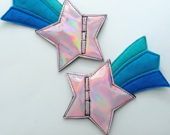 pink holographic Stern blau Farbverlauf Schwanz Shooting Star Schuh Spitze Rollschuhe Accessoires