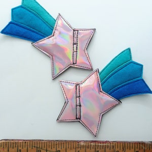 pink holographic star blue gradient tail shooting star shoe lace  roller skate accessories