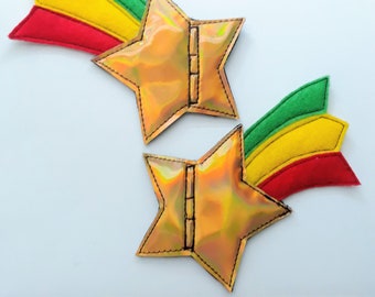 gold holografischer Stern grün gelb rot Schwanz Shooting Star Schuh Spitze Rollschuh Zubehör (2 paar)