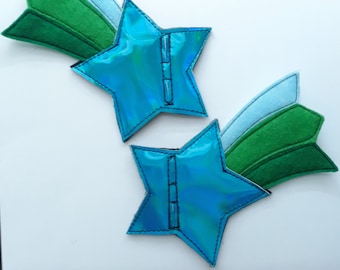 blau holographic blau grün Schwanz Shooting Star Schuh Spitze Rollschuh Zubehör (2 paar)