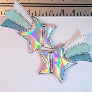 silver holographic star white mint and wedgewood blue tail shooting star shoe lace  roller skate accessories (pair of 2)