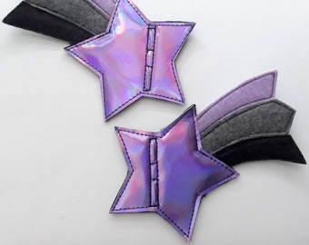 lila holografischer Stern Lavendel Kohle schwarzer Schwanz Shooting Star Schuh Spitze Rollschuhe Accessoires (2er Paar)