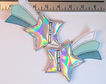silberner holografischer Stern weiß mint und Keilholz blauer Schwanz Shooting Star Schuh Spitze Rollschuh Zubehör (2 paar)