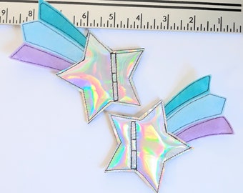silver holographic star light blue, blue and lavender tail shooting star shoe lace  roller skate accessories (pair of 2)