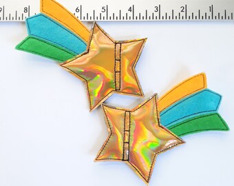 gold holografischer Stern gelb blau grün Schwanz Shooting Star Schuh Spitze Rollschuhe Accessoires