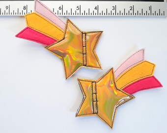 gold holografischer Stern hellrosa orange magenta Schwanz Shooting Star Schuh Spitze Rollschuhe Accessoires