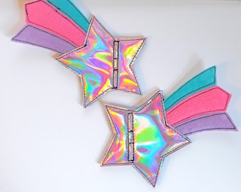 pink holographic star blue pink lavender purple tail shooting star shoe lace  roller skate accessories