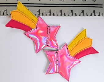 pinker holografischer Stern; Gelb, Ringelblume und Magenta Schwanz Shooting Star Schuh Spitze Rollschuhe Accessoires