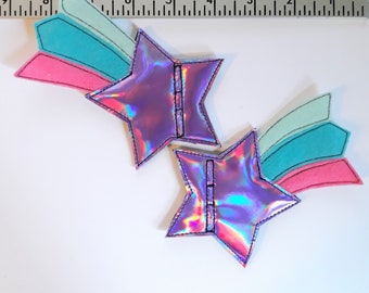 lila holografischer Stern mint blau rosa Schwanz Shooting Star Schuh Spitze Rollschuh Accessoires