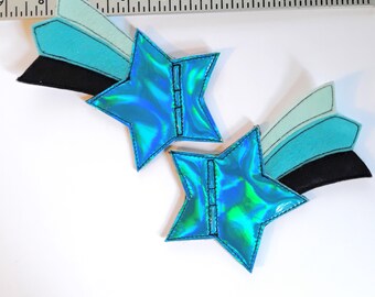 blauer holografischer Stern mint, blauer und schwarzer Schwanz Shooting Star Schuh Spitze Roller Skate Accessoires