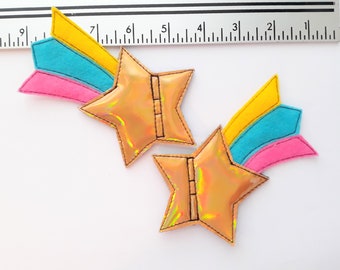 goldfarbener holografischer Stern; hellgelb, blau, rosa Schwanz Shooting Star Schuh Spitze Rollschuh Zubehör (2 paar)