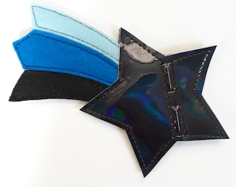 schwarzer holograpic Stern hellblau, blau, schwarzer Schwanz Shooting Star Schuh Spitze Rollschuh Zubehör (2 paar)