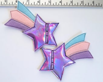 lila holografischer Stern blau lavendel rosa Schwanz Shooting Star Schuh Spitze Rollschuh Accessoires