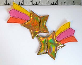 gold holografischer Stern gelb orange rosa Sonnenuntergang Schwanz Shooting Star Schuh Spitze Rollschuhe Accessoires