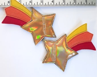 gold holographic yellow orange red shooting star shoe lace roller skate accessories (pair of 2)