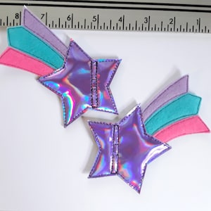 purple holographic star; lavender, aqua, and pink tail shooting star shoe lace  roller skate accessories