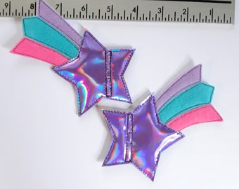 lila holografischer Stern; Lavendel, Aqua und rosa Schwanz Shooting Star Schuh Spitze Roller Skate Accessoires