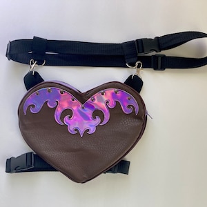 Cowgirl at Heart Western Tech Harness Waist Leg Clip Hip Bag Purple Holographic and Brown Faux Leather with Rivets