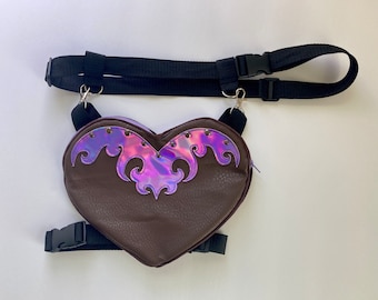 Cowgirl at Heart Western Tech Harness Taille Bein Clip Hüfttasche Lila Holographisch und Braun Kunstleder mit Nieten