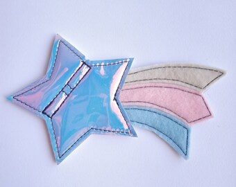 Weiß/Opal holografischer Stern creme, rosa, babyblauer Schwanz Shooting Star Schuh Spitze Rollschuhe Accessoires (2 paar)