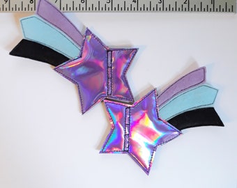 lila holografischer Stern Lavendel mint schwarz Schwanz Shooting Star Schuh Spitze Rollschuh Accessoires