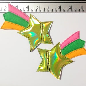 lime green holographic star pink green yellow tail shooting star shoe lace  roller skate accessories (pair of 2)