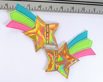 goldfarbener holografischer Stern;  hell aqua, lindgrün, rosa Schwanz Shooting Star Schuh Spitze Rollschuhe Accessoires