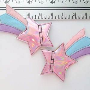 baby pink holographic star pastel pink, blue lavender tail shooting star shoe lace  roller skate accessories (pair of 2)