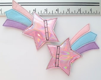 baby pink holographic star pastel pink, blue lavender tail shooting star shoe lace  roller skate accessories (pair of 2)