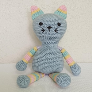 Crochet Sky Blue Kitty Cat with Stripes Handmade Amigurumi Stuffed Animal