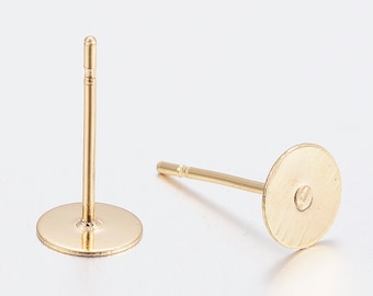 50pcs gold stainless steel earring stud posts - 6mm and 8mm