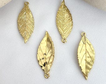 Gold Leaf Charms: Alloy Earring Making Supplies (4 Pieces)