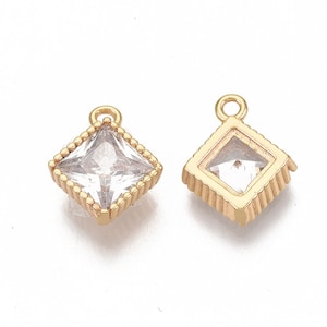 4pcs 18K gold plated tiny rhombus CZ charm