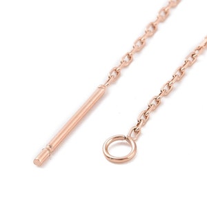 Può includere: Una catena in oro rosa con un piccolo cerchio a un'estremità e un'asta lunga e sottile all'altra estremità.