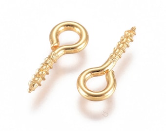 Gold Stainless Steel Eye Pin Screw Peg Bail: Earring Making (50 Pieces)