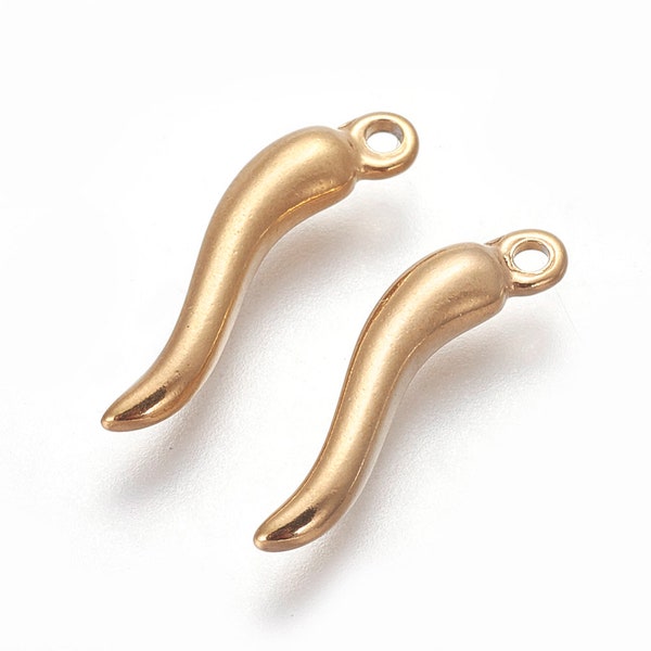 Gold Cornicello charm | cornetto Itallian horn | stainless steel earring charm | 4 pieces