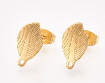 4pcs gold leaf stainless steel stud with backs