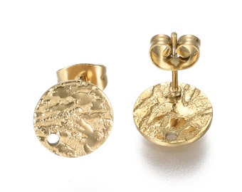 Gold stainless steel granular textured earring stud with backs for earring making