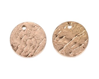 Rose gold stainless steel wood-textured 12mm coin | 4 pieces