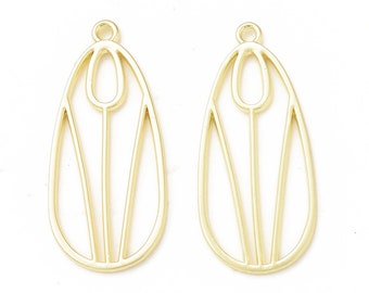 Gold Alloy Tulip Teardrop Charms: Earring Making Supplies (4 Pieces)
