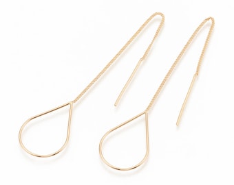 Ear thread | 18K gold-plated earring threaders | Teardeop bezel thread | 4 pieces