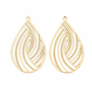 4pcs 18K gold plated etched teardrop charm
